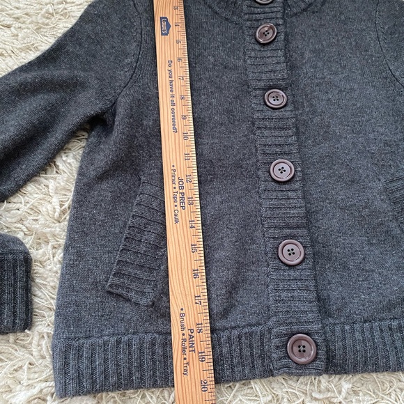 Talbots Cashmere Merino Wool Sweater Cardigan Gray Bell Sleeves Mock Neck - Picture 7 of 10